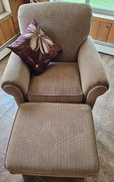 Broyhill Tan Upholstered Arm Chair With Matching Ottoman