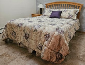 Queen Size Denver Mattress Keystone Plush Mattress/box Spring, Light Wooden Bed Frame & Floral Bedding Set