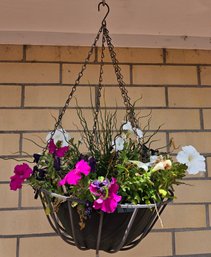Pink, Purple & White Flowers In Metal Hanging Basket, 2 Of 2