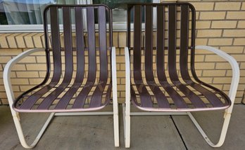 2 Brown & White Metal Patio Chairs