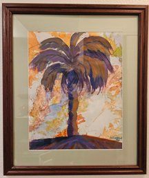 Palm Tree Painting Signed Silva Carball 1989 In Wooden Frame