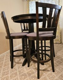 Wooden Dining Table & 4 Chairs With Grey Upholstered Pads