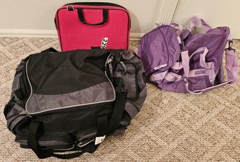 2 Purple & Black Duffle Bags By Protege Sport & Pink Computer Case