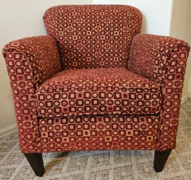 Red & Gold Upholstered Armchair With Ottoman