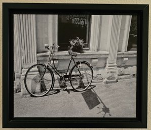 Black & White Bike Scene Framed Art On Canvas