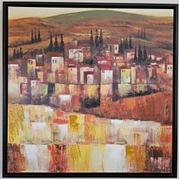 Town Scene Large Framed Art Piece On Stretched Canvas