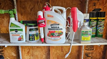 Lot Of Yard Chemicals Incl Gardening Fertilizers, Herbicides, Wasp Spray & More