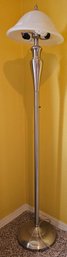 Floor Lamp With Silver-tone Metal Base & Frosted Glass Shade (tested)