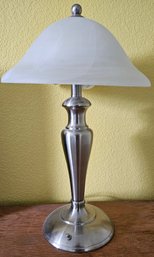 Table Lamp With Silver-tone Metal Base & Frosted Glass Shade (tested)