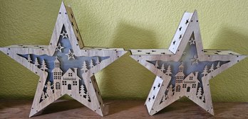 2 Lighted Wooden Star Holiday Decor