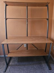 Office Desk With Metal Base & 4 Composite Wood Shelves