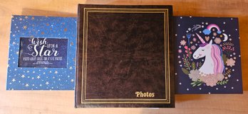 3 Photo Album Books Incl Stars, Unicorn & Brown Album Designs