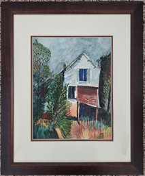 Colorful House Scene Art In Wooden Frame