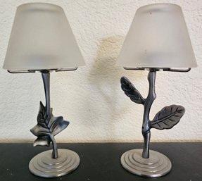 2 Cute Lampshade Candle Votives With Leafy Metal Base