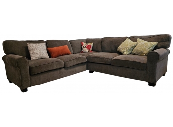 Grey Upholstered L-shaped Sectional Couch With 6 Cushions