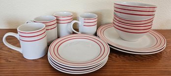 Essential Home Red/orange Striped Kitchenware Set Incl Plates, Bowls & Mugs