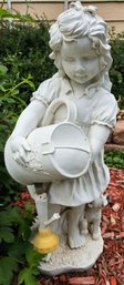 Girl With Watering Can & Dog Plaster Yard Art Statue