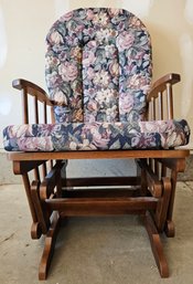 Wooden Rocking Chair With Pink/blue Floral Upholstered Pads