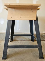 Work Table With Wooden Top And Grey Stainless Steel Base