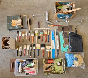 Large Lot Of Painting Supplies Incl Brushes, Rollers, Lots Of Sand Paper & More