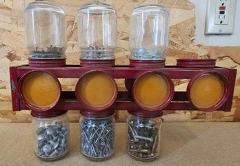 Metal & Glass Jar Storage Container With Misc Hardware