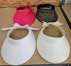 4 Visor Hats Incl 2 White, Pink & Woven Brown