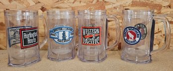 4 Insulated Mugs Incl Great Northern Railway, Western Pacific, Burlington Route & More