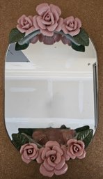 Oval Mirror With Pink Rose Design & Rubber Feet