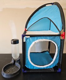 Small Fabric Cat Hut With Plastic Self Watering Feeder