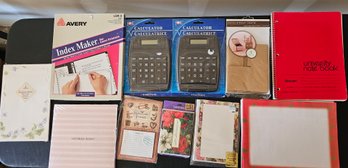 Lot Of Mostly Stationary Items Incl Labels, Cards, Notepads, Calculators & More