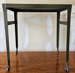 Dark Green Metal Table On Casters