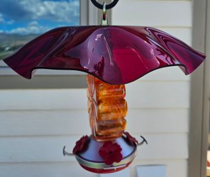 Hummingbird Feeder With Orange Glass Flower Chamber