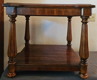 Wooden Side Table With Parquet Top & Dark Wood Finish