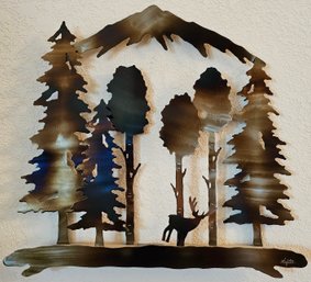 3 Dimensional Metal Sign With Trees & Deer Design By Fusion Made In Colorado