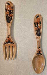 2 Ceramic Mushroom Theme Fork & Spoon Wall Decor Pieces Stamped AB 79