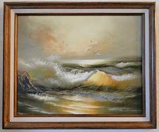 Seascape Oil Painting By H Gailey With Appraisal Certificate In Wooden Frame