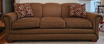 La-z-boy 3 Cushion Brown Upholstered Couch With Wooden Feet