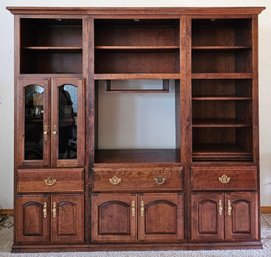 Woodley's 3 Piece Wooden Entertainment Stand With Brass-tone Handles, Glass Panel Doors & Dark Wood Finish