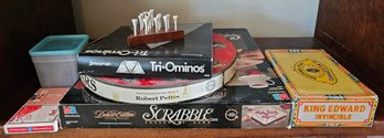 Lot Of Vintage Games Incl Tri-ominos, Scrabble, Dominos, Cards & More