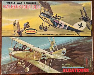 2 Model Plane Kit Sets By Aurora Incl Halberstadt CLII & Albatross