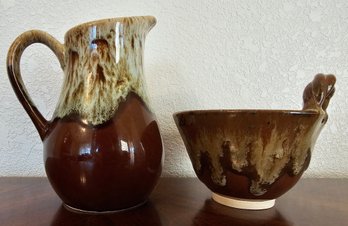 Pottery Bowl & Small Pitcher