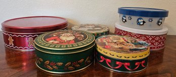 6 Misc Christmas Tins Incl Kittens, Penguins, Gingerbread Men & More