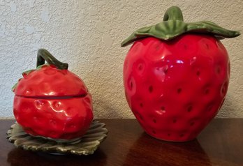 2 Strawberry Lidded Ceramic Dishes