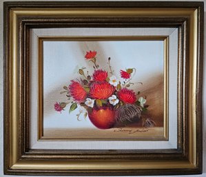 Floral Oil Painting In Wooden Frame By Susanne Fohlman