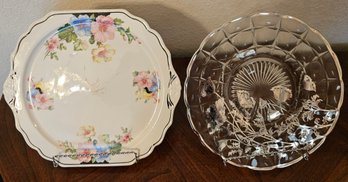 2 Floral Plates Incl Glass With Silver-tone Design & Colorful Ceramic