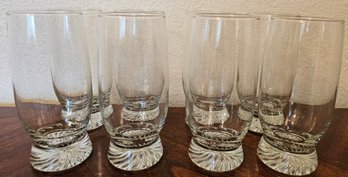 Set Of 8 Clear Glass Cups With Swirled Footed Design