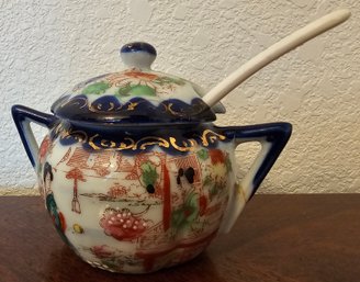 Small Ceramic Oriental Theme Sugar Jar