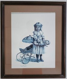 Joanne Thompson Girl With Buggy Print In Wooden Frame