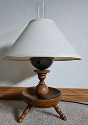 Small Table Lamp With Wooden Base, Off-white Round Shade & Glass Top