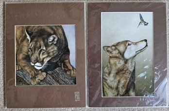 2 Animal Prints Incl Dog With Hummingbird & Mountain Lion